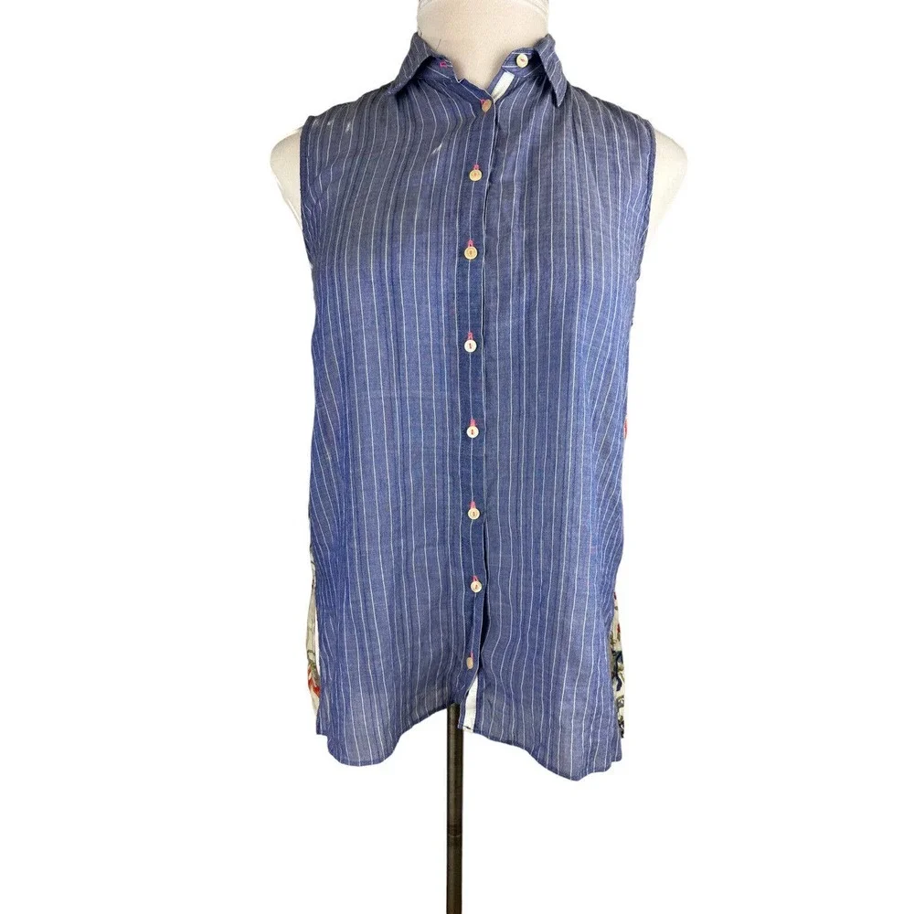 *Flaw 3J Workshop Johnny Was Scarf Back Sleeveless Button Collared Top XS H13638 - Picture 3 of 16